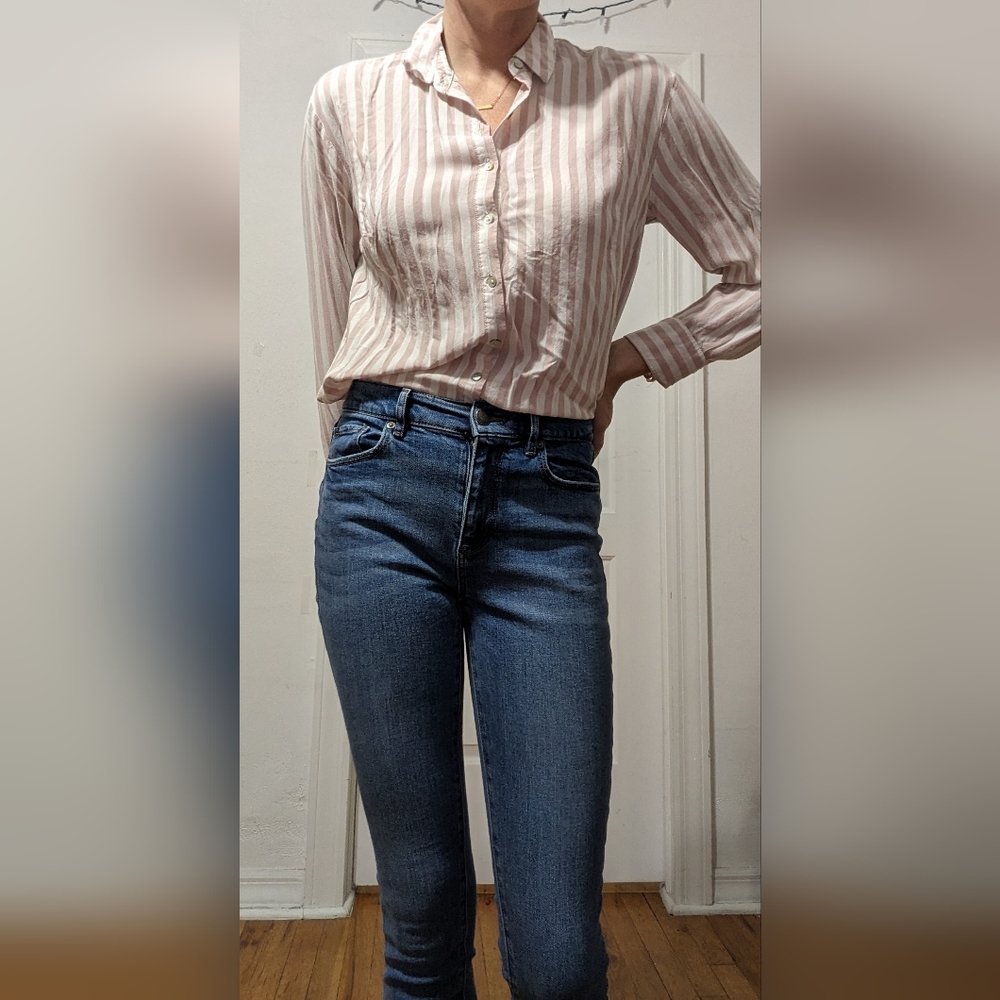 Pink striped, a new day, button down, size M